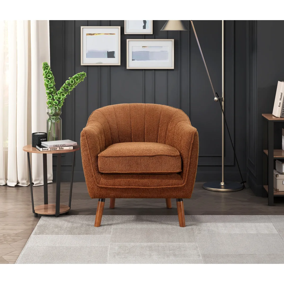 Mid-Century Modern Rust Textured Sofa