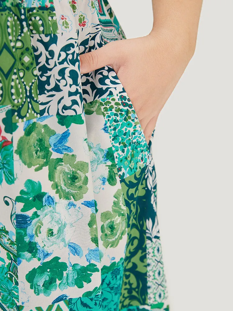 Pixel Flower Pocket Ruffle Hem Cami Dress