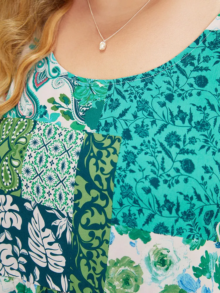 Pixel Flower Pocket Ruffle Hem Cami Dress