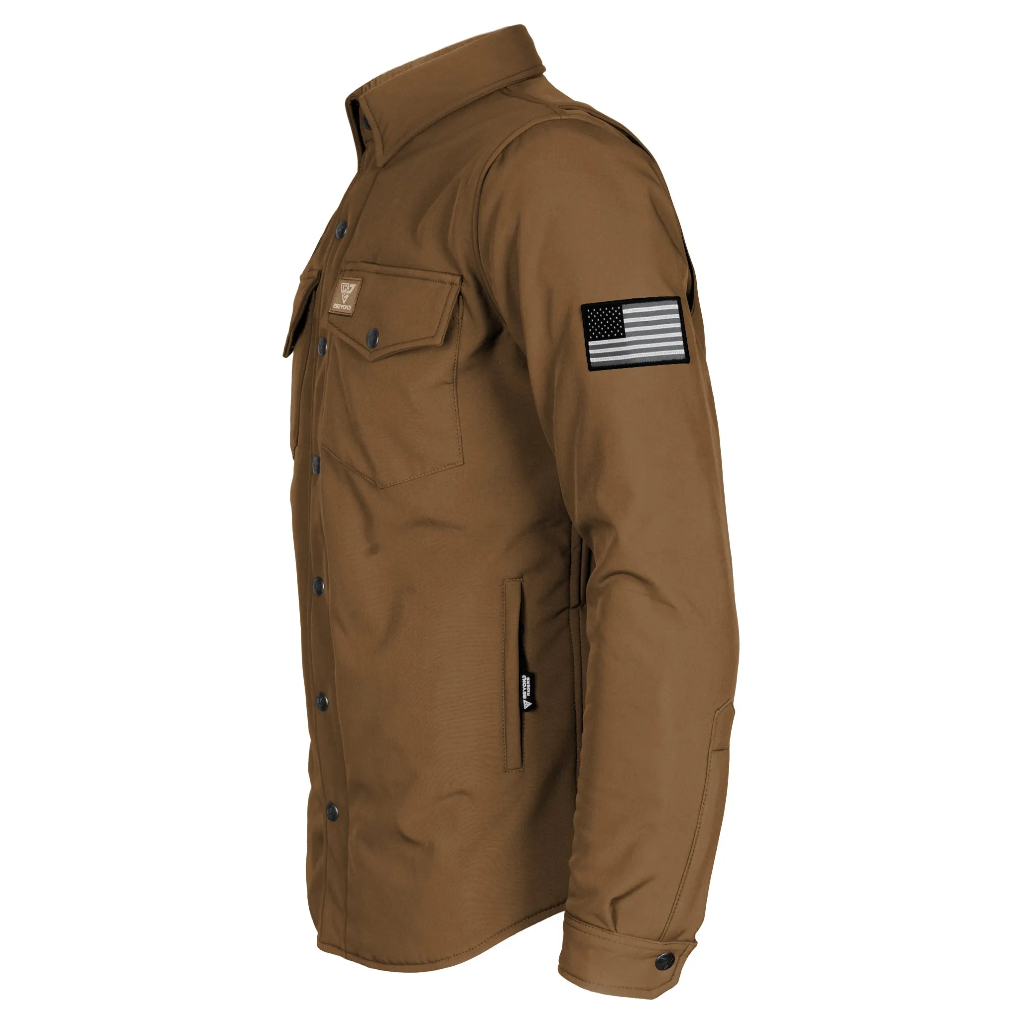 Protective SoftShell Winter Jacket for Men - Light Brown Matte with Pads