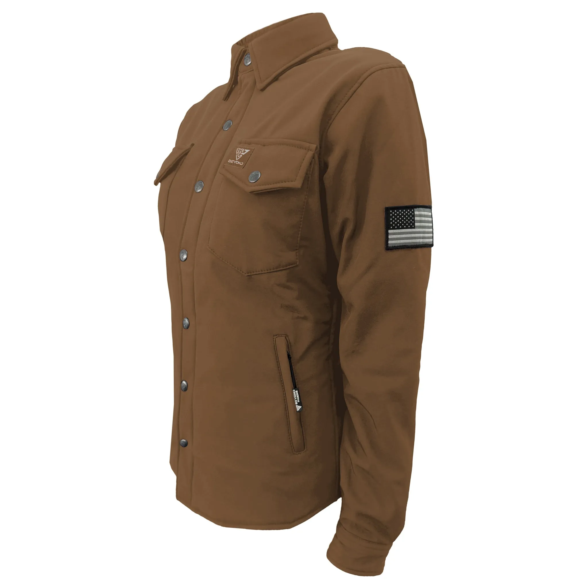 Protective SoftShell Winter Jacket for Women – Light Brown Matte with Pads