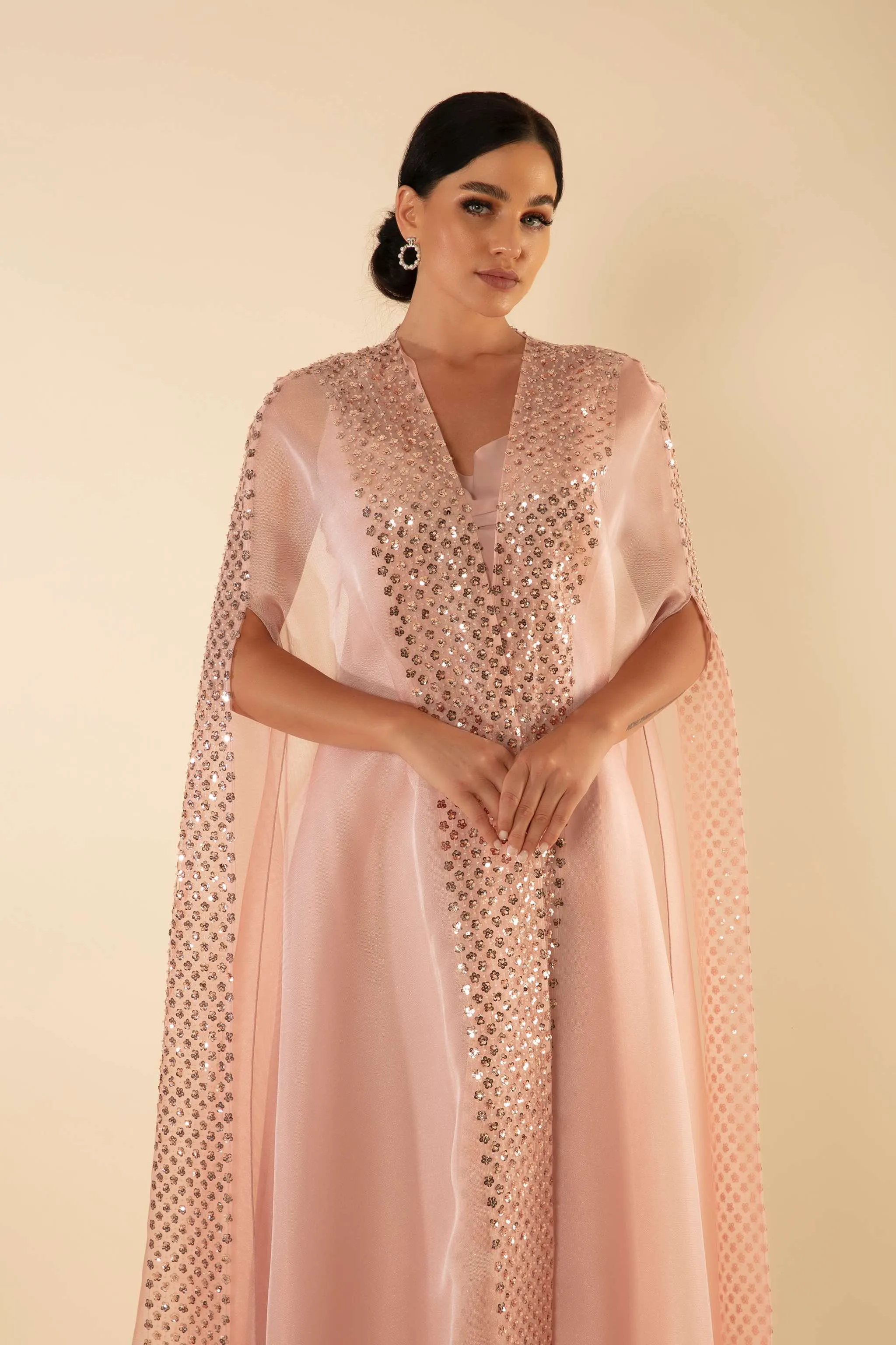 SEQUIN EMBELLISHMENTS CAPE IN PINK