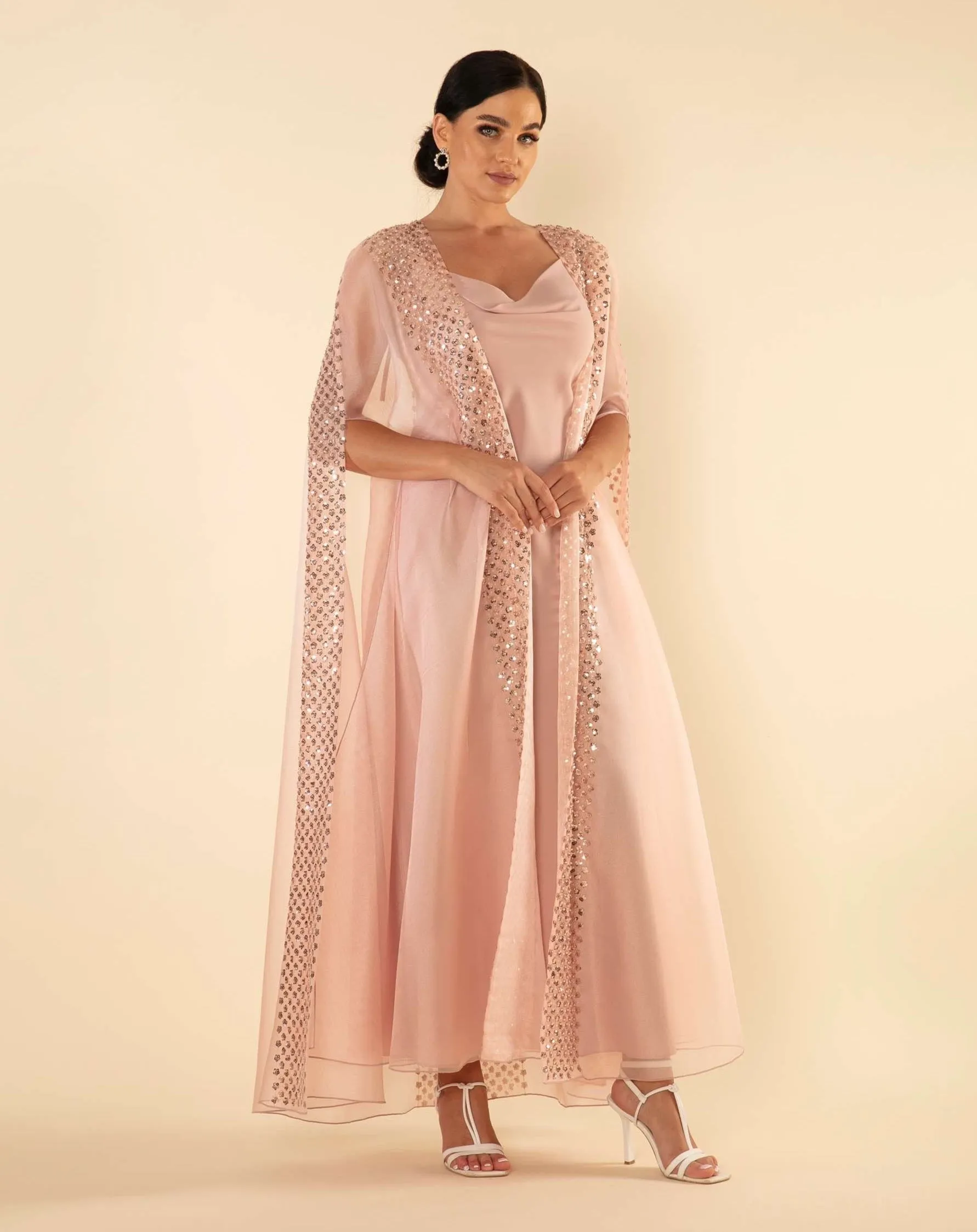 SEQUIN EMBELLISHMENTS CAPE IN PINK