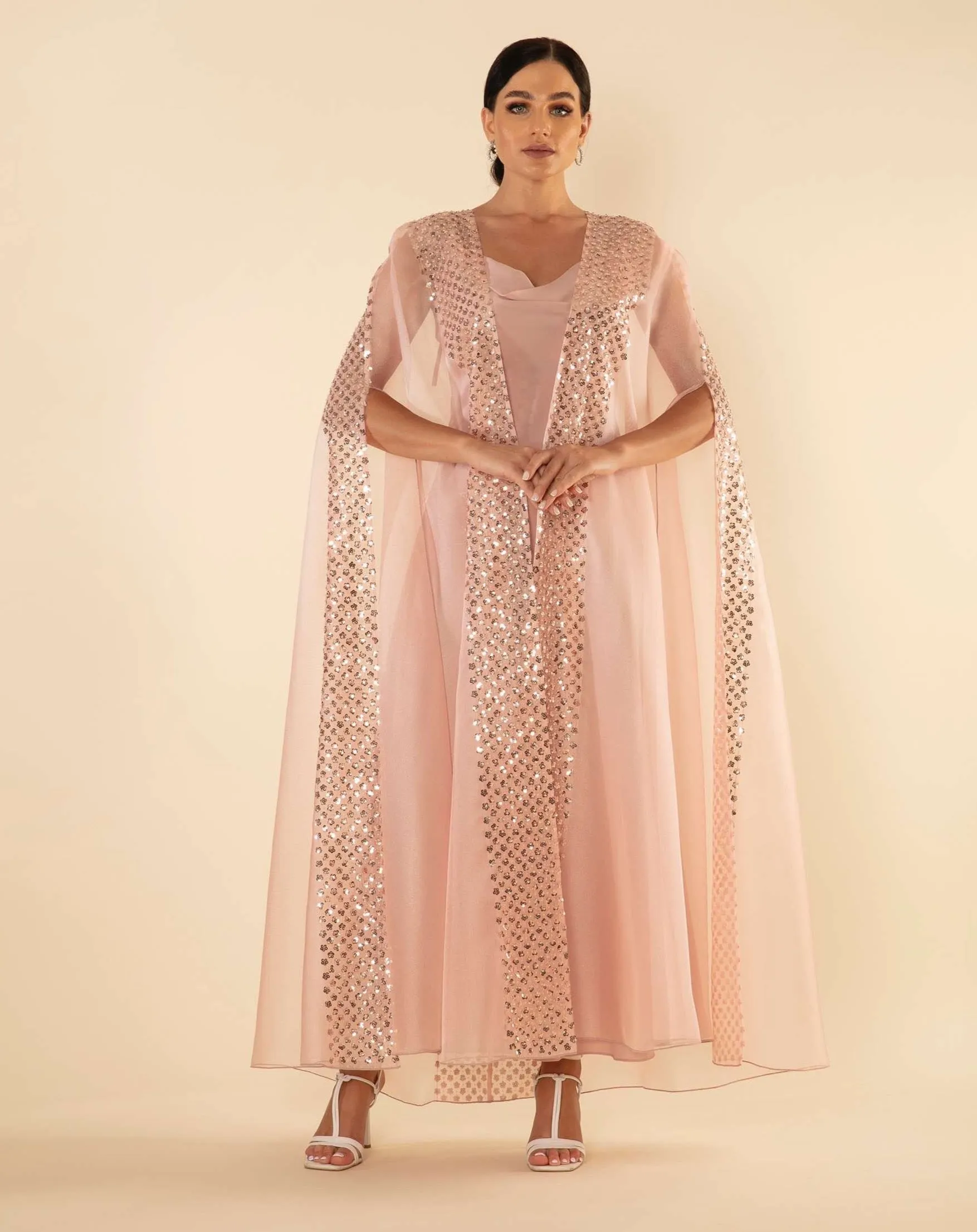 SEQUIN EMBELLISHMENTS CAPE IN PINK