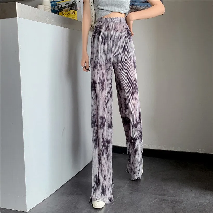 Sexy Wide Leg Elastic Tie Dye Long Pants