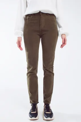 Skinny Cord Pants In Olive Green
