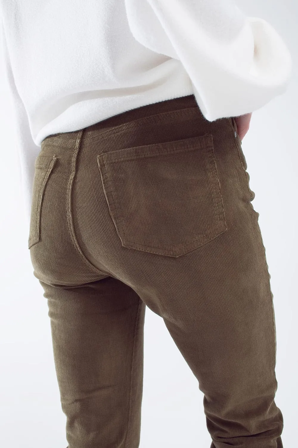 Skinny Cord Pants In Olive Green