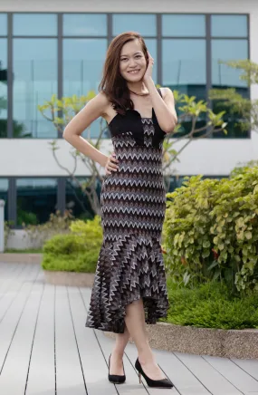 Strappy Zigzag Threaded Print Bodycon Fishtail Mermaid Dress