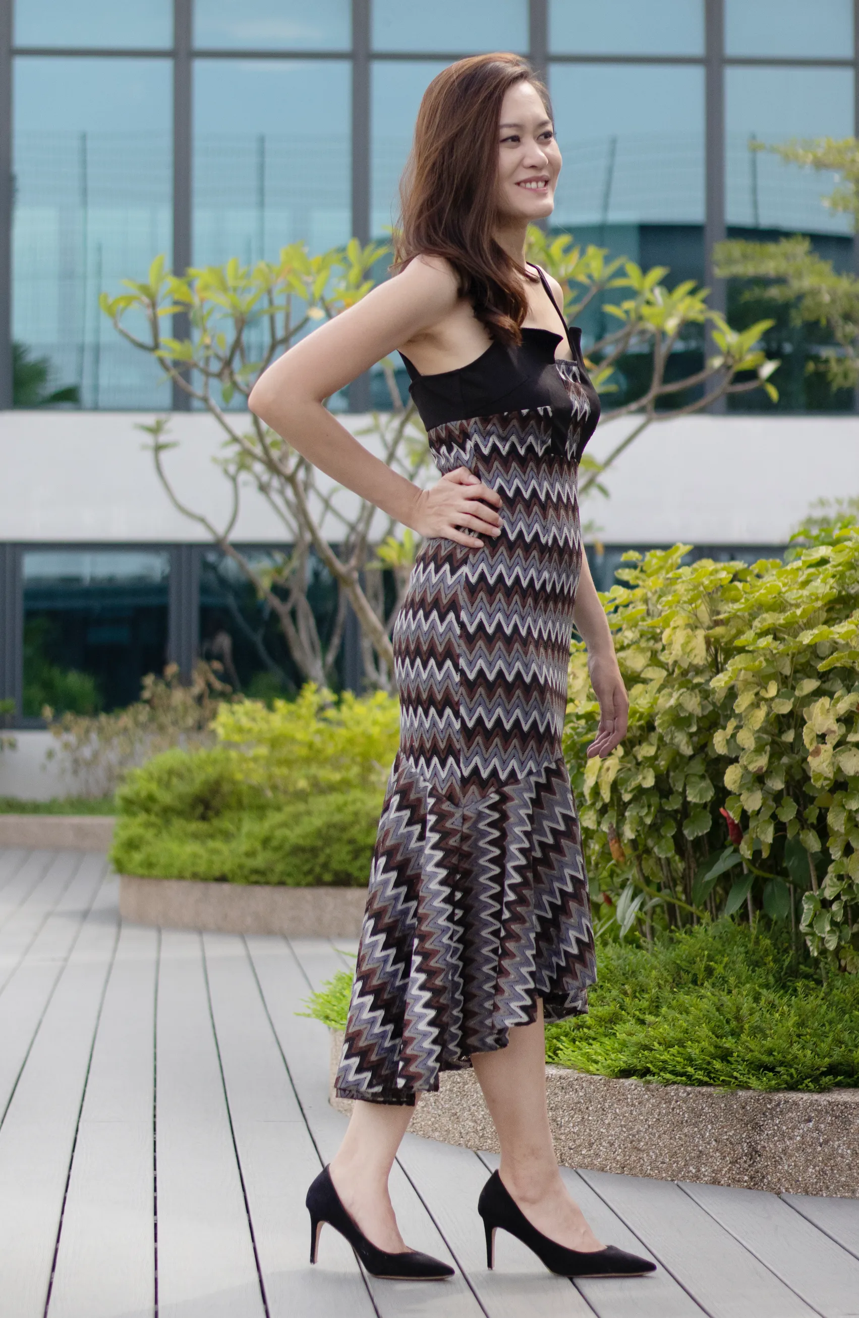 Strappy Zigzag Threaded Print Bodycon Fishtail Mermaid Dress