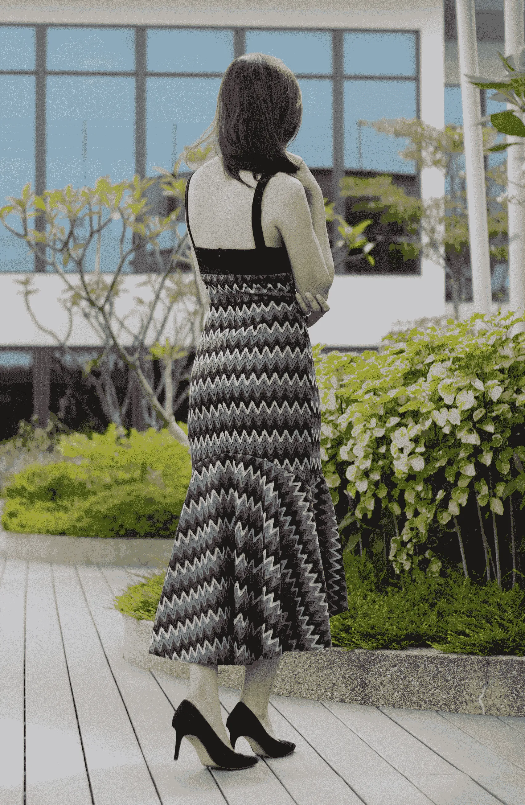 Strappy Zigzag Threaded Print Bodycon Fishtail Mermaid Dress