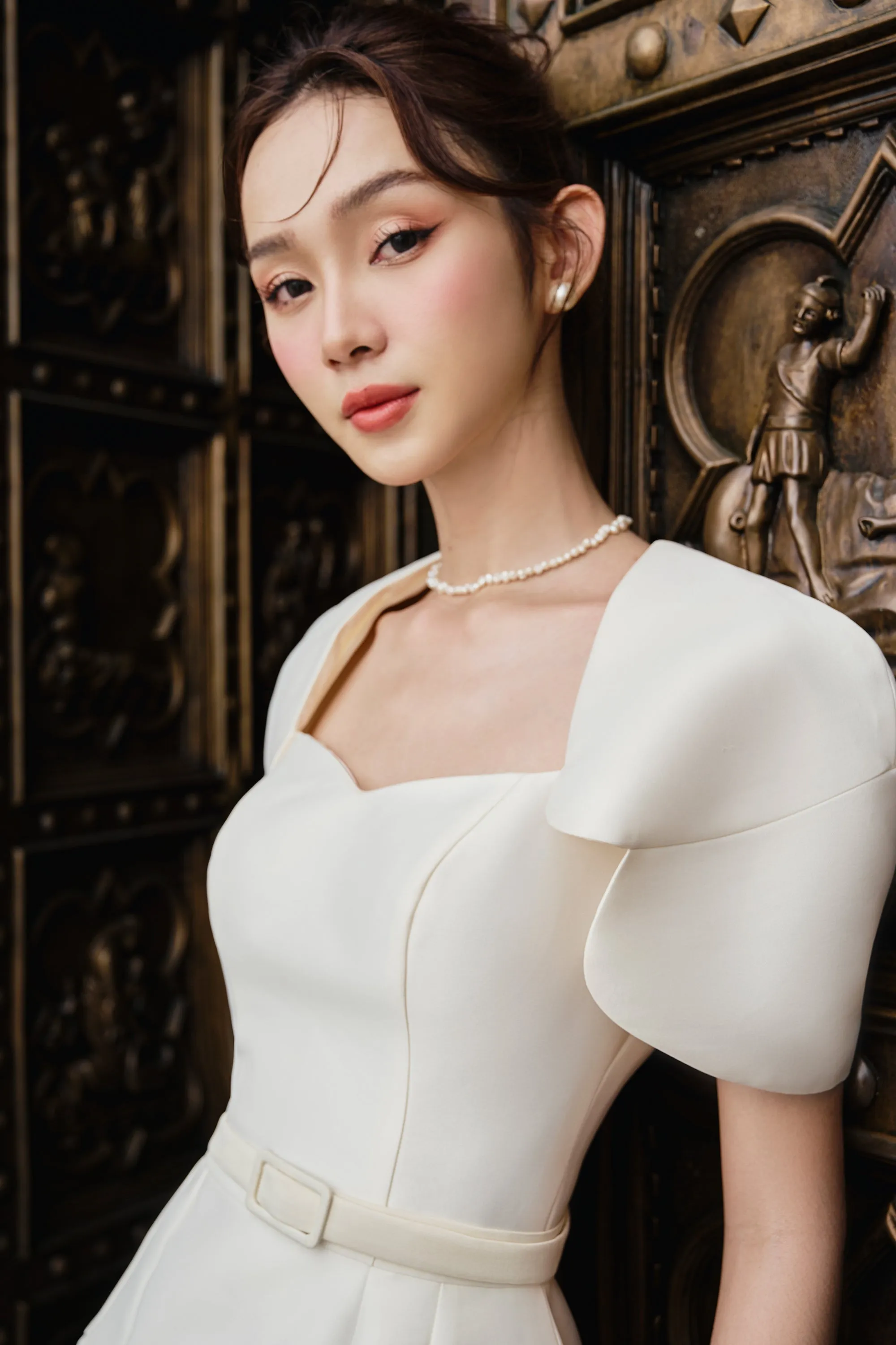 Swing A-line Queen Anne Neck Rayon Midi Dress