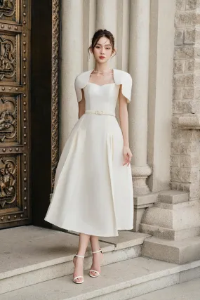 Swing A-line Queen Anne Neck Rayon Midi Dress