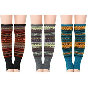 Wool Leg Warmers for Women, Leg Warmers for Girls, Knit Leg Warmers, Winter Warm Leg Warmer Socks Kawaii Bohemian Socks 3 Pairs